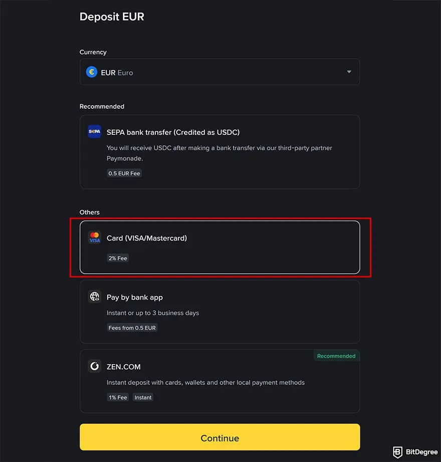 Binance Review: select payment method.
