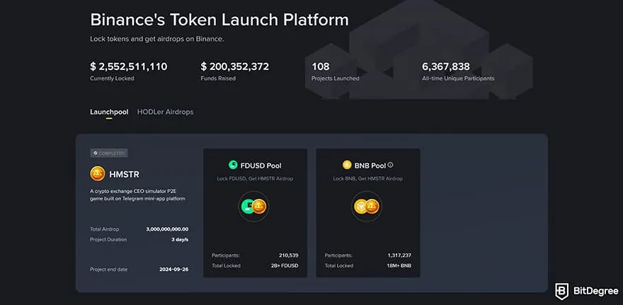 Binance Review: Binance token launchpad and pools.